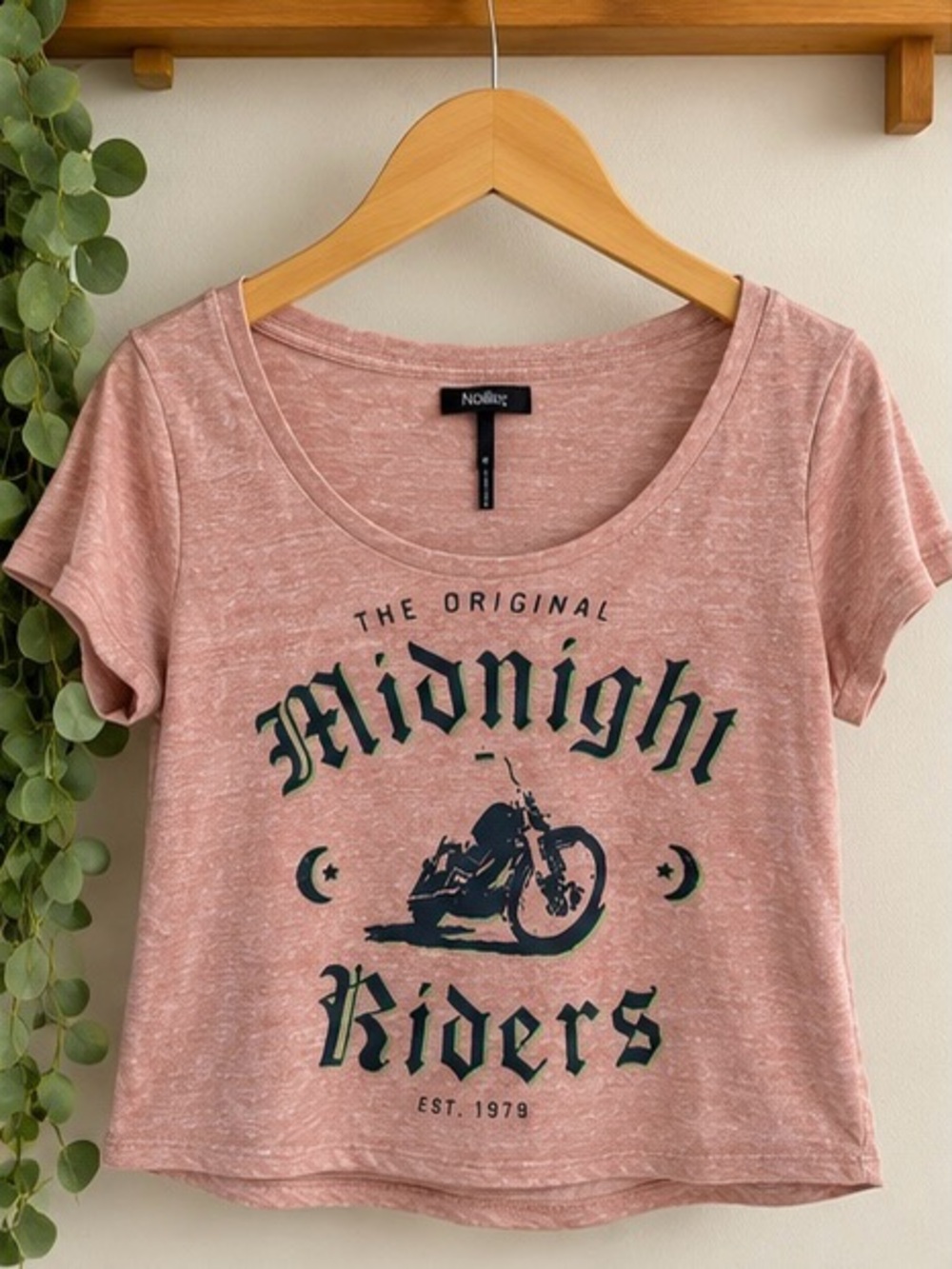 Nollie Midnight Riders Motorcycle Graphic Crop Tee Pink Size S